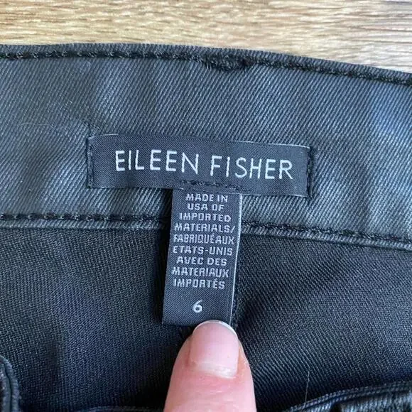 Eileen Fisher Black Wax Coated Skinny Pants Size 6 Mid Rise AS-IS - Picture 7 of 9